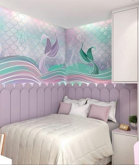 Mermaid Room Ideas, Mermaid Room Ideas Kids, Little Mermaid Bedroom, Mermaid Decor Bedroom, Mermaid Room Decor, Ocean Themed Bedroom, Mermaid Bedroom, Mermaid Room, Bedroom Images