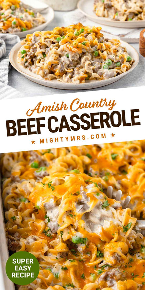 Amish Country Beef Noodle Casserole Enchilada Casserole With Noodles, Dinner Recipes With Noodles, Amish Noodle Recipe, Amish Beef And Noodles, Meal Themes, Beef And Noodle Casserole, Casserole With Noodles, Country Casserole, Egg Noodle Recipes