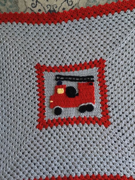 Truck Crochet, Firefighter Blanket, Crochet Baby Blanket, Baby Blanket Crochet Pattern, Crochet Stuff, Blanket Crochet, Fire Truck, Baby Blanket Crochet, Fire Trucks