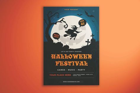 Halloween Festival Flyer Get it now!! #flyer #flyerdesign #flyertemplate #flyerhalloween #bestflyer #freeflyer #halloween #freedesign #bestdesign #cheapdesign  #printtemplate #graphicdesign #halloweenday #flyerevent #flyerparty  #envato #envatomarket #envatoelements #creativemarket #graphicriver #freepik #behance #shutterstock Halloween Party Flyer, Festival Games, Brochure Inspiration, Halloween Events, Halloween Templates, Art Account, Got Party, Festival Flyer, Halloween Flyer