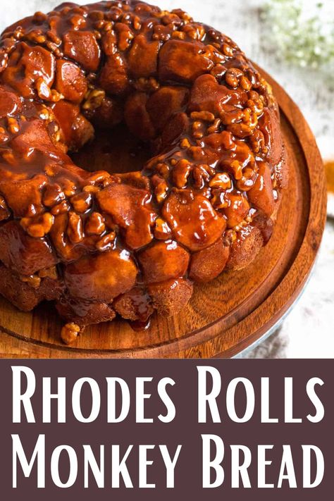 Sticky sweet Monkey Bread is a treat everyone enjoys, and this recipe using Rhodes Rolls makes baking this delicious dish easy and quick. With only 6 ingredients, this is the perfect treat to prepare for an extra sweet breakfast or afternoon snack! Rhodes Rolls Monkey Bread, Rhodes Bread Dough Recipes, Rhodes Rolls Recipes, North American Food, Sweet Monkey, Rhodes Rolls, Monkey Bread Recipe, Bread Dough Recipe, American Recipes