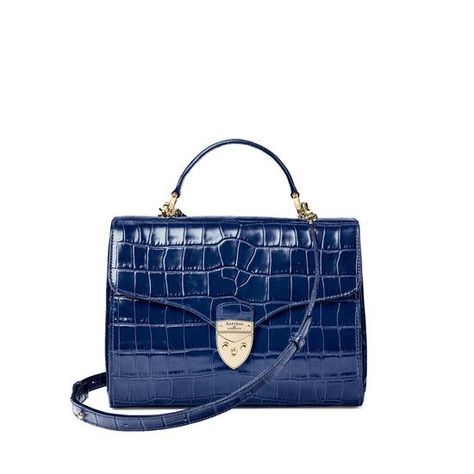 Mayfair Bag in Deep Shine Navy Croc from Aspinal of London Investment Handbags, Woman's Suit, Wishlist Summer, London Mayfair, My Style Bags, Embossed Bag, Designer Looks, The Countess, London Style