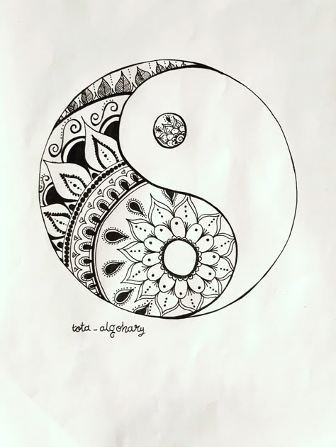 Mandala art Yin Yang Coloring Pages, Yin Yang Zentangle, Ying Yang Mandala Tattoo, Tattoo Mandala Men, Ying Yang Design, Yin Yang Mandala, Gait Belt, Drawing Music, Gothic Tattoos