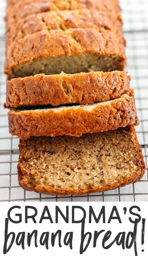 My Grandma's tried and true Easy Banana Bread recipe is a classic favorite and hands down the BEST!  Perfectly sweet, super moist and loaded with delicious banana flavor! Banana Nut Bread Recipe Moist, Nana Bread, Rich Banana Bread, Banana Zucchini Muffins, Zucchini Bread Healthy, Banana Nut Bread Recipe, Easy Banana Bread Recipe, Banana Nut Bread, Banana Bread Recipe