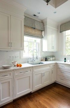 space above kitchen cabinets | Closing the space above kitchen cabinets… Space Above Kitchen Cabinets, Kitchen Soffit, Above Kitchen Cabinets, Kabinet Dapur, Kitchen Transformation, Kitchen Window Treatments, White Kitchen Design, White Kitchens, Furniture Room