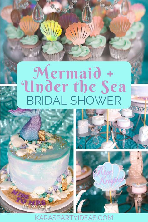 Mermaid Shower Ideas, Under The Sea Bridal Shower Ideas, Mermaid Theme Bridal Shower Ideas, Mermaid Bridal Shower Cake, Ariel Bridal Shower Ideas, Under The Sea Bachelorette Party, Little Mermaid Bridal Shower Ideas, Sea Bridal Shower Ideas, Mermaid Wedding Ideas