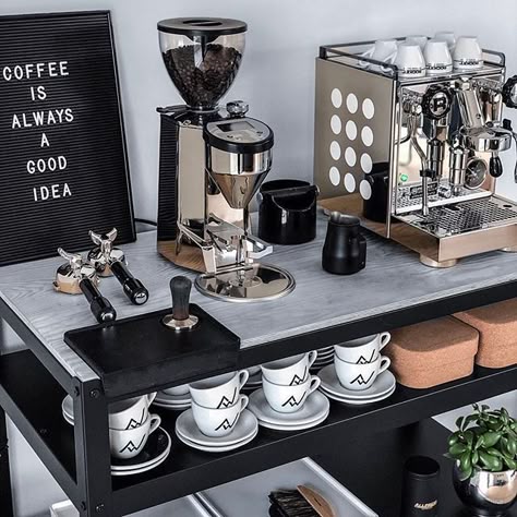 At Home Barista Bar, Espresso Bar Ideas, Espresso Station, Mini Cafeteria, Office Coffee Station, Coffee Bar Inspiration, Home Barista, Coffee Station Ideas, Coffee Station Kitchen