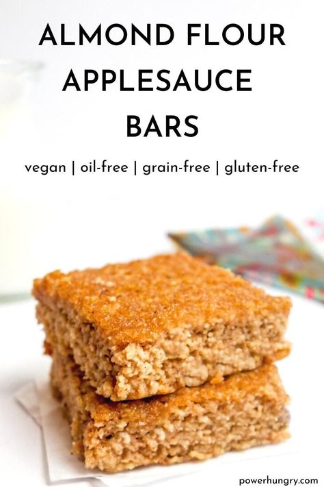 Vegan almond flour applesauce bars are perfect for breakfast, snacks or dessert. They are oil-free, gluten-free & are so easy and delicious! #vegan #glutenfree #oilfree #oilfreebaking #wholefood #cleaneating #cleaneats #almondflour #flaxseedmeal #applesauce #breakfastcookie #portablebreakfast #wfpb #wfpbrecipe #wfpbbaking #wfpbdessert #wfpbcookie #paleo #paleocookie #veganpaleo #eggfreecookie #eggfreebaking #grainfree #grainfreebaking Applesauce Bars, Vegan Applesauce, Almond Flour Desserts, Baking With Applesauce, Vegan Dessert Bars, Applesauce Bread, Egg Free Baking, Egg Free Cookies, Energy Bars Recipe