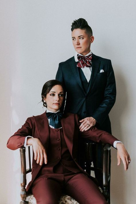 A Part Of Me Was Worried I Would Regret Not Wearing A Dress For Our Wedding. Needless To Say Once We Got The Photos Back I No Longer Cared About The Dress Queer Weddings Outfit, Wedding Suits Nonbinary, Nonbinary Wedding Dress, Queer Suits Wedding, Comfy Wedding Outfit, Queer Wedding Suit, Unisex Wedding Outfit, Enby Wedding Outfit, Butch Wedding Attire