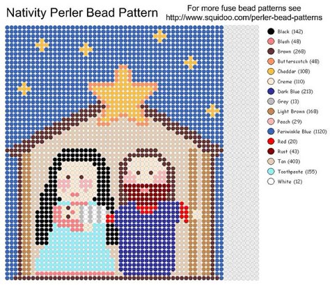 Perler bead nativity pattern Nativity Pattern, Christmas Perler Beads, Fuse Bead Patterns, Hama Beads Design, Perler Crafts, Hama Bead, Hama Beads Patterns, Iron Beads, Bead Weaving Patterns