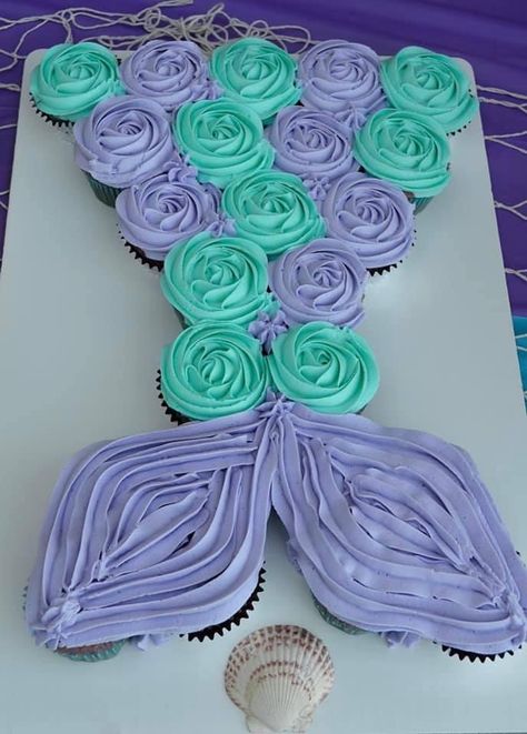 Mermaid Cupcake Cake, Mermaid Birthday Party Food, Mermaid Pool Parties, Ariel Birthday Party, Mermaid Birthday Party Decorations, Mermaid Cupcakes, Mermaid Theme Birthday Party, Mermaid Birthday Cakes, Ariel Birthday