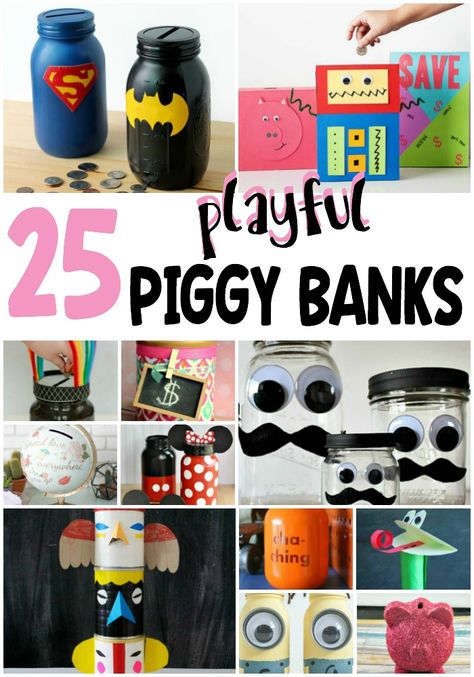 A penny saved is a penny earned. Teach them how to save when they're young, and they'll be set for life! | #PlayIdeas #DIY #homemade #piggybanks #saving #money #kids #budget #learning Penny Wars Jars Ideas, Penny Wars Jars, Homemade Piggy Banks, Penny Craft, Piggy Bank Craft, Piggy Bank Diy, Penny Bank, Diy Bank, Penny Pinching