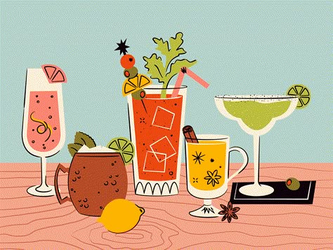 Mid-Century Inspired Cocktail Illustrations by Shelby Warwood on Dribbble Sale Poster Ideas, Ingredients Illustration, Modern Art Ideas, Bakery Ingredients, Beverage Packaging Design, Christmas Sale Poster, Drinks Illustration, Blue Logo Design, Midcentury Illustration