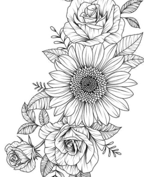 Flower Tattoo Stencils, Tattoo Zeichnungen, Small Flower Tattoos, Tattoo Templates, Flower Tattoo Sleeve, Sunflower Tattoos, Inspiration Tattoos, Flower Drawings, Cat Tattoos