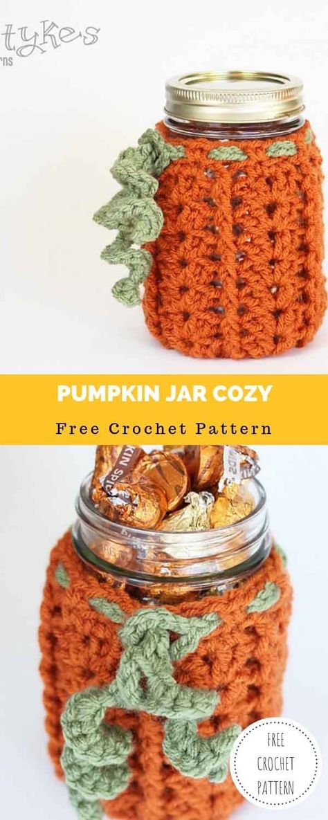 Crocheted Ideas, Fall Crochet Patterns, Crocheting Projects, Cozy Crochet Patterns, Halloween Crochet Patterns, Canning Jar, Fall Items, Crochet Fall, Holiday Crochet