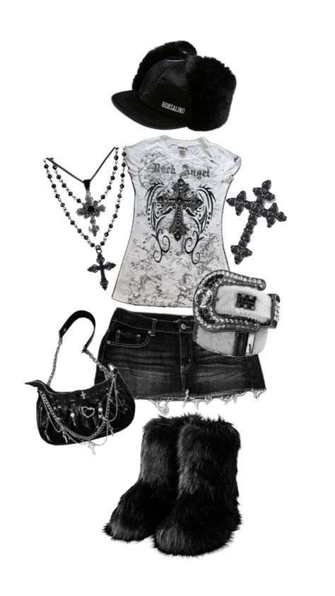 Grunge Fits, Trashy Outfits, Heels Prom, Goth Accessories, Y2k Outfit Ideas, 2000s Outfits, Cute Emo, Dark Outfits