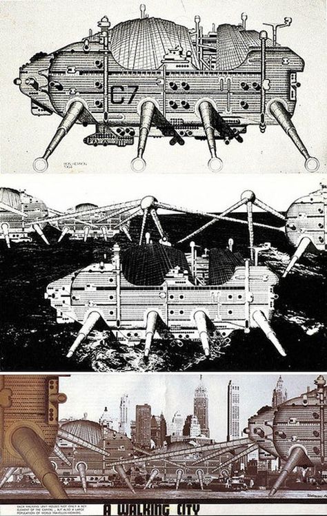 Walking the City: Guest Post: Archigram's "Walking City" Concept Walking City Concept, Utopian City Concept Art, Archigram Drawings, Archigram Architecture, Moving City, Moving Cities, Walking City, Bd Art, Paper Architecture