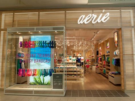 American Eagle Store, Aerie Store, Marketing Coordinator, Kids Social Media, Christmas Nyc, Storefront Design, Ceiling Treatments, Focal Points, Shopping Malls