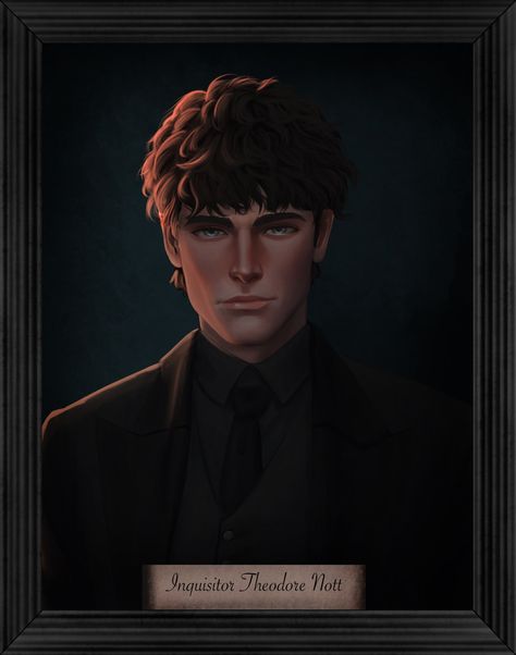 wassco 🫠🐍 on Twitter: "Inquisitor Theodore Nott Ministry Portrait Artwork by @imperiness _ #theodorenott #hermionegranger #theomione #dramionefanfic #theinquisitors #wassco #hpfanfic #fanfiction #ao3 #wattpad #harrypotter #hogwarts #enemiestolovers #pansyparkinson #blaisezabini #dramionefanart… https://t.co/dj95GmF1Qz" Slytherin Squad, Draco And Hermione Fanfiction, Theodore Nott, Dramione Fan Art, Portrait Artwork, Draco And Hermione, Tom Felton Draco Malfoy, Battle Scars, Harry Potter Comics