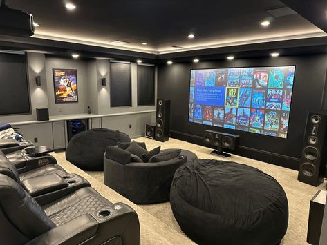 Discover 21 Home Theater Ideas for a Luxurious Cinematic Experience - placeideal.com Movie Theater Rec Room, Home Theatre And Game Room, Cinema Room With Fireplace, Farmhouse Movie Theater Room, Home Theatre Game Room, Movie Room With Bar, Theater Room With Fireplace, Theatre Basement Ideas, House Movie Theater Ideas