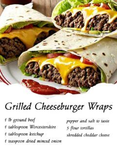 Grilled Cheeseburger Wraps Cheeseburger Wraps, Yummy Sandwiches, Single Serving Recipes, Chicken Piccata, Grandmas Recipes, Wrap Recipes, Wrap Sandwiches, Fried Food, Recipes For Beginners