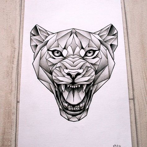 Geometric Panther Tattoo, Geometric Jaguar Tattoo, Geometric Panther, Tattoo Design Geometric, Geometric Animal Tattoo, Jaguar Tattoo, Motif Jungle, Tier Tattoo, Panther Tattoo