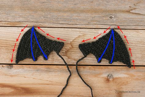 Crochet Bat | Jen Hayes Creations Amigurumi Wings Free Pattern, Batty Ferngully Crochet, Crochet Bat Wings For Cat, Crochet Bat Beanie, Crochet Wing Pattern, Easy Crochet Bat Free Pattern, Bat Wing Crochet Pattern, Crochet Dragon Wings Free Pattern, Crochet Bat Hat