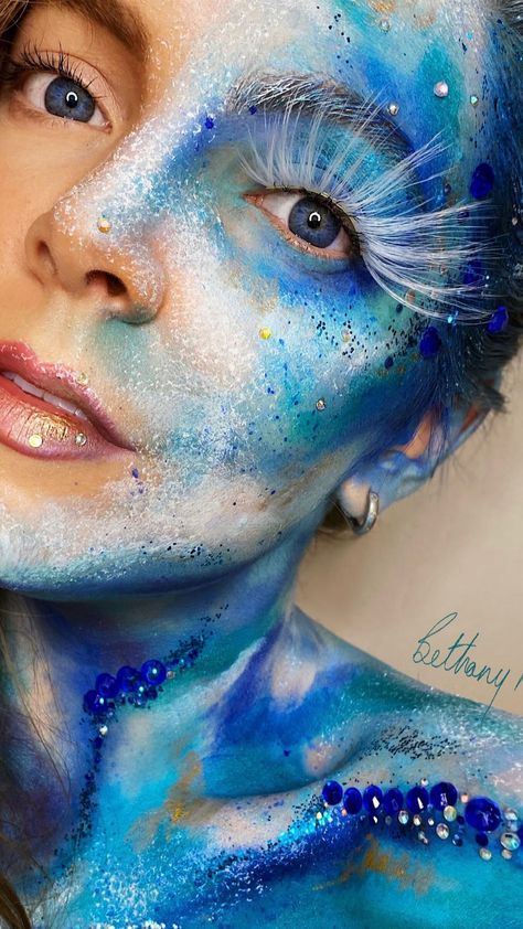 bethanykaterowlands on Instagram: Ocean / water inspired creative makeup 🌊 “Life comes at us in waves. We can’t predict or control these waves, but we can learn to surf.”… Ocean Theme Makeup, Ocean Makeup Looks, Water Themed Makeup Look, Sea Inspired Makeup, Wave Makeup Ocean, Ocean Goddess Makeup, Ocean Water, Learn To Surf, Harajuku Fashion