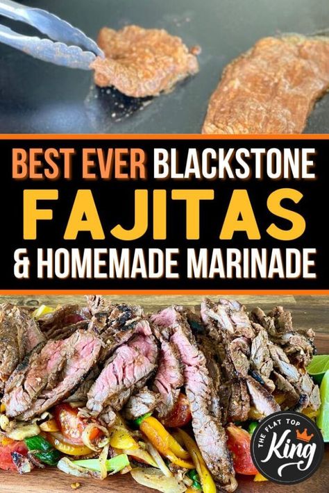 Flat Top King, Fajitas On Blackstone Griddle, Flank Steak Fajita Marinade, Griddle Dinners, Blackstone Fajitas, Grill Dishes, Blackstone Steak, Best Blackstone Griddle Recipes, Cooking Skirt Steak