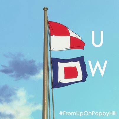 The two flags raised in From Up On Poppy Hill stand for UW in the International Code of Signals which means "I wish you a pleasant journey." From Up On Poppy Hill, Poppy Hill, Up On Poppy Hill, Pokemon Teams, Ghibli Movies, Cowboy Bebop, Hayao Miyazaki, Grad Parties, Miyazaki