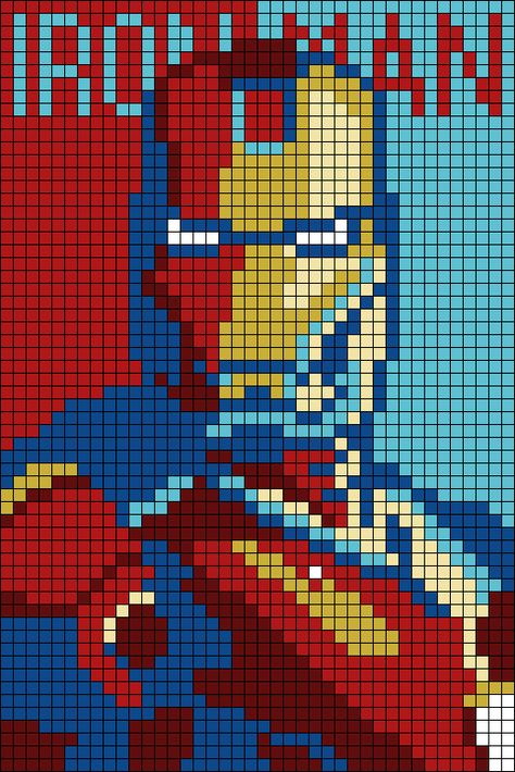 36x36 Pixel Art, Avengers Pixel Art, Pixel Art Grid Marvel, Spiderman Wall Art Diy, Iron Man Cross Stitch, Iron Man Crochet Blanket, Marvel Graphgan Crochet Patterns, Ironman Cross Stitch, Marvel Pattern