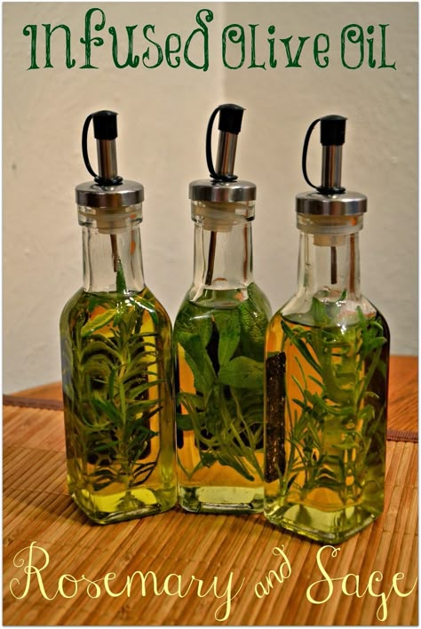 Rosemary and Sage Infused Olive Oils - DIY infused oils Diy Infused Oils, Infused Oil Recipes, Herb Infused Olive Oil, Diy Extracts, Herbal Vinegar, Diy Wedding Food, Infused Vinegars, Dipping Oil, Flavored Olive Oil