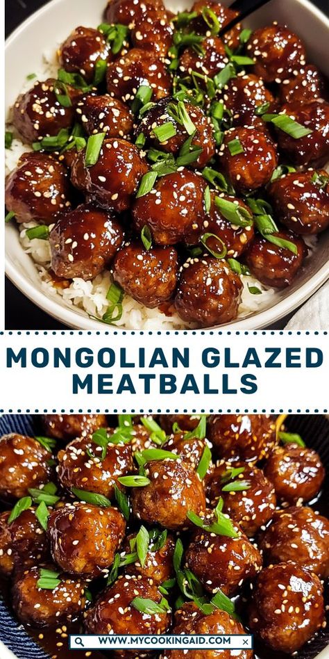 These Mongolian Glazed Meatballs are the perfect balance of sweet, savory, and slightly tangy. Coated in a delicious Mongolian sauce, they make a fantastic appetizer or dinner that everyone will love! Mongolian Sauce, Tender Meatballs, Glazed Meatballs, Cheese Rice, Party Platters, Ground Meat, Sweet And Savory, Marinara Sauce, Meatball Recipes