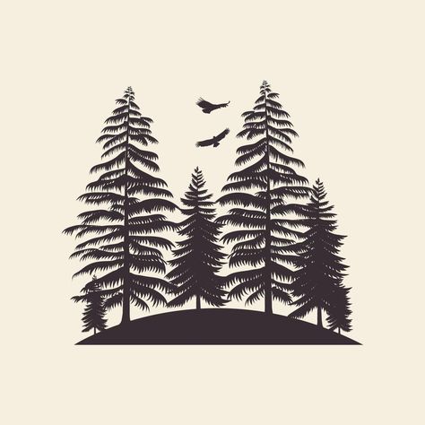 forest with pine trees logo vector icon symbol illustration design silhouette Forest Vector Art, Forest Logo Design, Forest Graphic Design, Forest Symbol, Pine Illustration, Forest Icon, Trees Logo, Beast Logo, Pine Tree Drawing