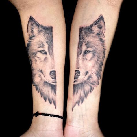 Sozos Dimosthenous on Instagram: “Matching Wolf Tattoo . . . Done at @sevenstonestattoo For @kikilampada and @anastasia.lampada ! .⁣ .⁣ .⁣ .⁣ .⁣ #wolf #blackandgrey…” Wolf Tattoo Matching, Matching Wolf Tattoos, Couples Wolf Tattoos, Dad Tattoos, Wolf Tattoos, Wolf Tattoo, Dad Daughter, Matching Tattoos, Tattoo Ideas