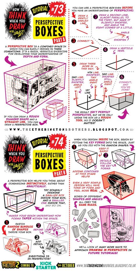 Perspective Boxes, Draw Perspective, Perspective Drawing Lessons, Comic Tutorial, Perspective Drawing, Anatomy Drawing, Guided Drawing, Drawing Lessons, Digital Art Tutorial