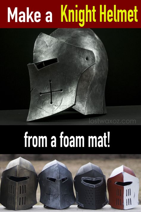 Make your own knight helmet with this video tutorial and DIY knight helmet template. Great for cosplay, kids costumes and theatre productions. Knight pattern available at lostwaxoz. #lostwaxoz #evafoam #foamsmith #diycostume #costumeideas #foamarmor #diycosplay Armor Costume Diy, Female Knight Costume Diy, Diy Knight Armor, Diy Crusader Costume, Diy Suit Of Armor, Medieval Knight Costume Diy, Knight Costume Diy, Diy Armor, Knights Costume Diy