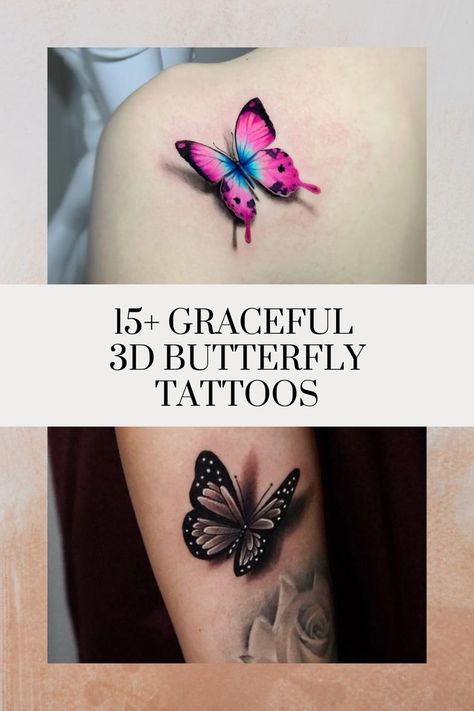 If you are looking for a unique and fun butterfly tattoo design, we strongly recommend considering the 3D style. Tattoos created in this style have a realistic look and incredible visual effects. Realistic Butterfly Tattoo, Purple Butterfly Tattoo, Butterfly Tattoo Design, Realistic Flower Tattoo, Colorful Butterfly Tattoo, 3d Butterfly Tattoo, Unique Butterfly Tattoos, Butterfly Tattoo On Shoulder, Rainbow Tattoos