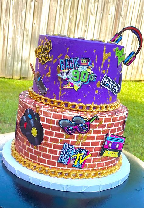 Early 2000s Birthday Cake, 90s Themed 21st Birthday Party, Back To The 90s Birthday Cake, 90s Theme Birthday Cake, 90s Hip Hop Cake Ideas, 90s Birthday Cake, 90s Themed 30th Birthday Party Cake, 90s Hip Hop 30th Birthday Party, 90s Cake