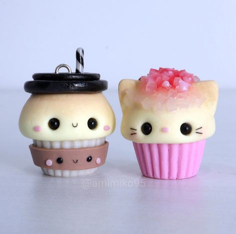 Kawaii Charms Polymer Clay Crafts Kawaii, Clay Crafts Kawaii, Cute Polymer Clay Charms Kawaii, Cupcake Bear, Kawaii Cupcakes, Polymer Cupcake, Handmade Kawaii Polymer Clay Jewelry, Kawaii Polymer Clay Earrings For Gift, Sanrio Polymer Clay Charms