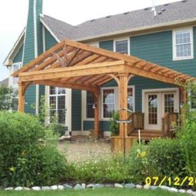 This free-standing pergola features heavy timber look, made from cedat.  It is also a gable truss type pergola. Pergola Wall, Free Standing Pergola, Pergola Diy, Small Pergola, Cheap Pergola, Pergola Swing, Building A Pergola, Pergola Lighting, Modern Pergola