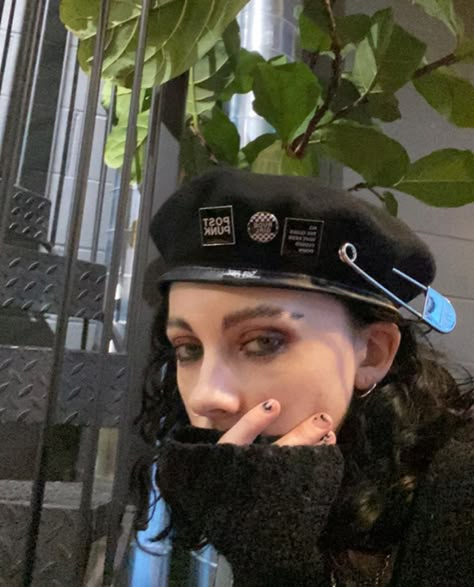 The Windsor Beret (named after the pub venue ) , 100% wool with oversize safety pin. Enamel badges added by Heather and all available from our online store and the Soho London Store ⁠ ⁠ ⁠ #undergroundengland  #undergroundshoes #beret  #woollenberet  #safetypin Beret Outfits, Heather Baron Gracie, Military Beret, Beret Outfit, Pale Waves, Soho London, Cool Face, Enamel Badges, Pin Enamel