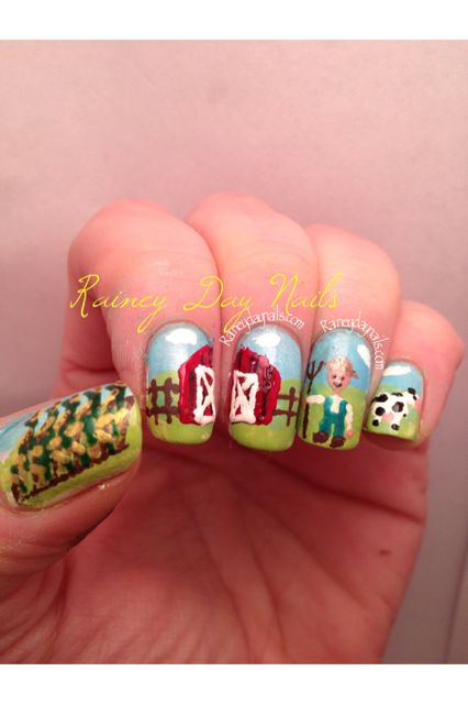 Down on the Farm nails by raineydaynails.com Farm Animal Nails, Farm Nails, Country Acrylic Nails, Nails Country, Animal Nail Designs, Country Nails, Animal Nails, Farm Design, Down On The Farm