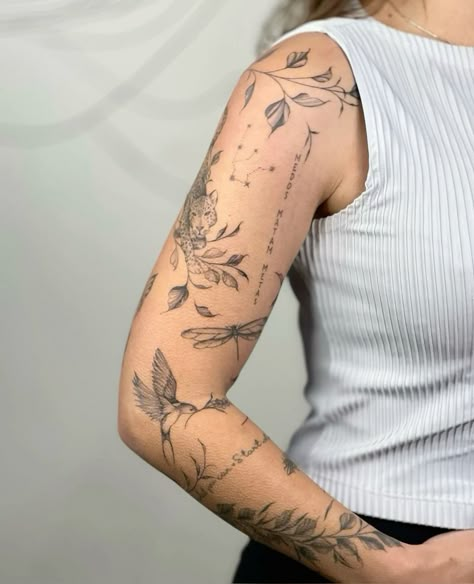 Tattoo Floral Sleeve, Line Tattoo Arm, Sticker Sleeve, Left Arm Tattoos, Earthy Tattoos, Bookish Tattoos, Cross Tattoos For Women, Mommy Tattoos, Upper Arm Tattoos