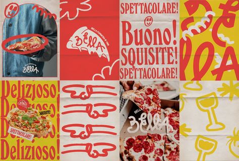 Bella Formosa on Behance Restaurant Branding Identity, Burger Wrap, Pizzeria Design, Louise Fili, Pecos Bill, Pasta Brands, Italian Street Food, Food Typography, Pizza Branding