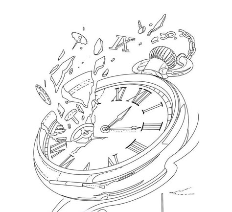 Broken Clock Design, Broken Clock Sketch, Clock Tattoo Drawing, Melting Clock Tattoo, Timepiece Tattoo, Time Clock Tattoo, Pocket Watch Drawing, Henry Tattoo, Dragon Tattoo Stencil