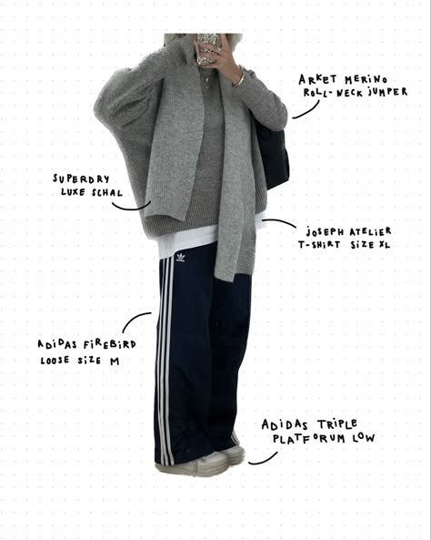 #fashion #aesthetic #inspiration #outfits #sweatpants #fall Styling Dark Grey Sweatpants, Black Adidas Joggers Outfit, Winter Outfit Sweatpants, Gray Straight Leg Sweatpants Outfit, Charcoal Grey Sweatpants Outfit, Wide Grey Sweatpants Outfit, Professional Sweatpants Outfit, Black Sweatpants Outfit Fall, Dark Grey Sweats Outfit