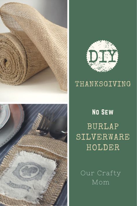 Make a pretty burlap silverware holder for Thanksgiving with this simple tutorial. #ourcraftymom #thanksgivingcrafts #thanksgivingdecor #thanksgivingdiy #silverwareholder #burlapcrafts Burlap Utensil Holder, Utensil Holder Ideas, Burlap Silverware Holder, Farmhouse Modern Decor, Diy Halloween Food, Diy Fall Ideas, Farmhouse Table Setting, Thanksgiving Entertaining, Silverware Holder