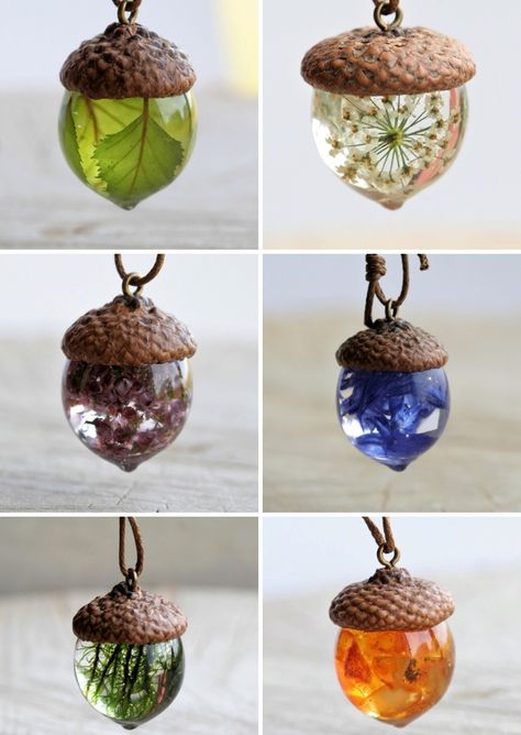 Nature Resin Art, Epoxy Jewelry Diy Ideas, Epoxy Resin Jewelry Ideas, Resin Leaves, Acorn Crafts, Resin Crafts Tutorial, Diy Resin Projects, Resin Jewelry Diy, 카드 디자인