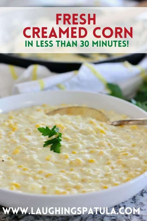 Cream Corn Recipe With Fresh Corn, Creamed Corn Recipe With Cream Cheese, Fresh Creamed Corn, Fresh Corn Recipes, Homemade Cream Corn, Corn Cream, Corn Recipes Side Dishes, Cream Cheese Corn, Creamed Corn Recipes